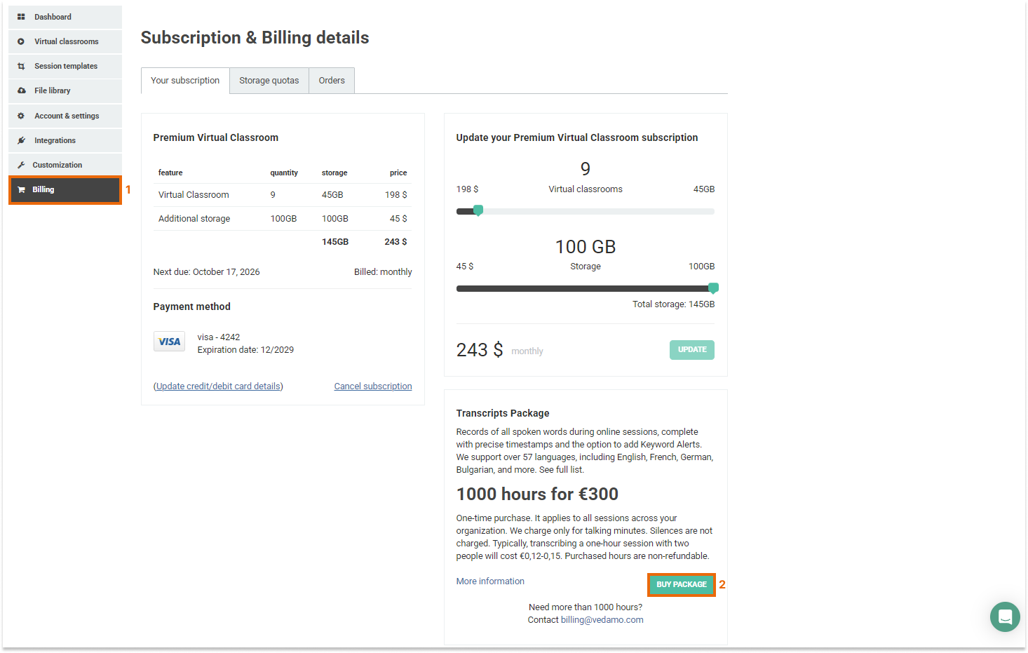 Transcripts in the VEDAMO platform: Adding a transcripts package