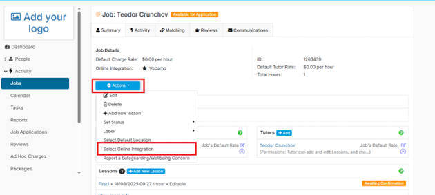 VEDAMO and TutorCruncher integration: Crating the VEDAMO Classroom integration
