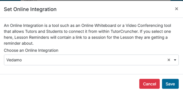 VEDAMO and TutorCruncher integration: Proceed by saving your integration