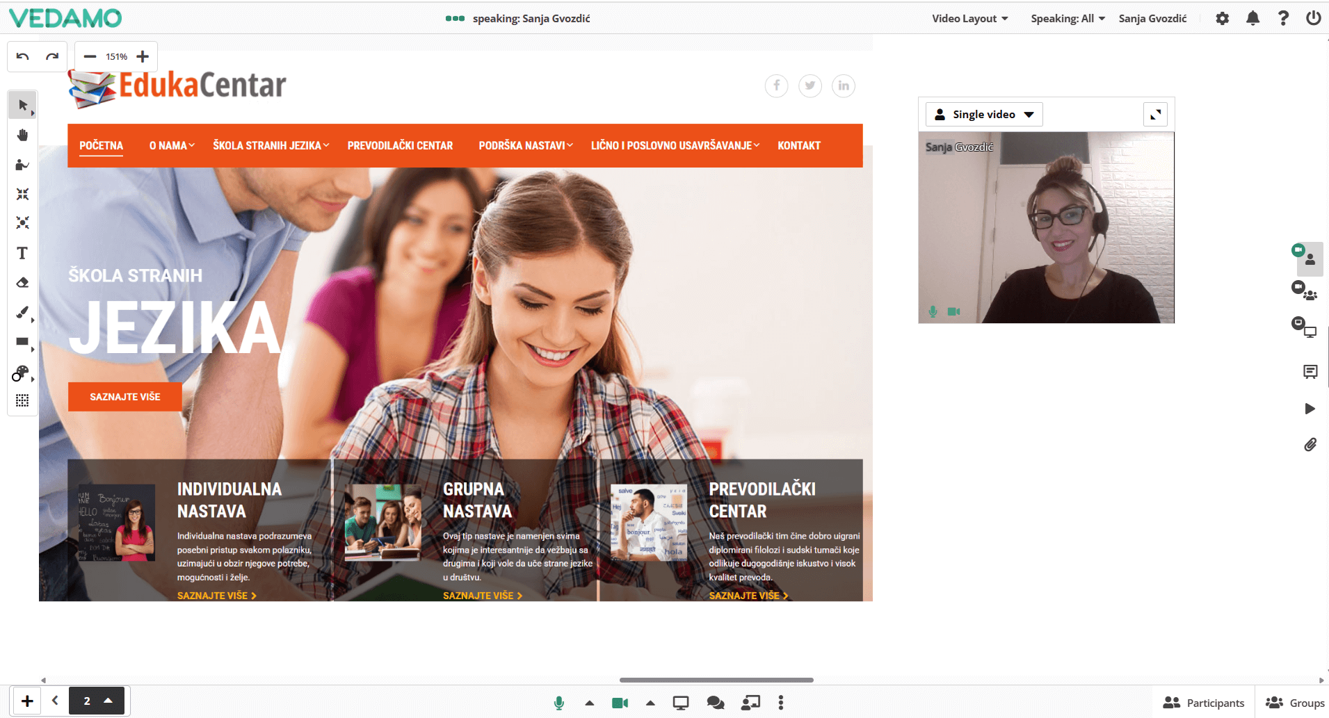 Image of VEDAMO Virtual Classroom in the practice of Eduka Centar