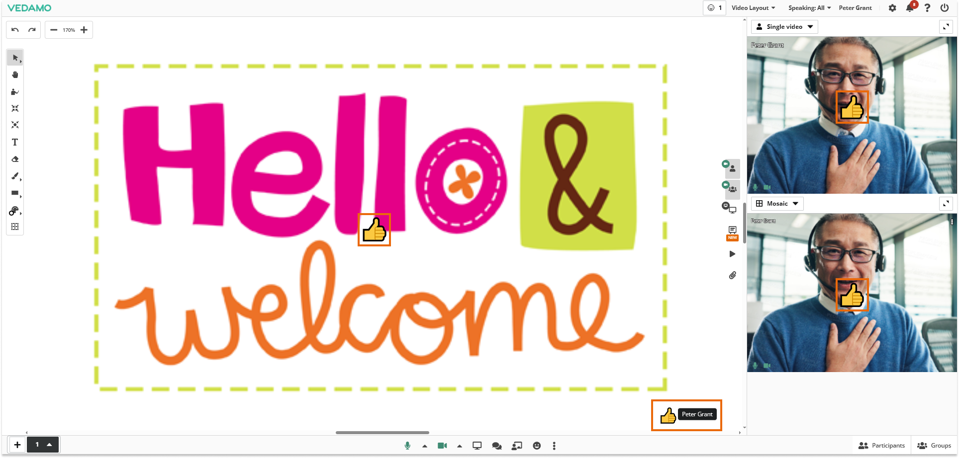 Emojis in the Virtual Classroom: All locations of the emoji icons that appear when a reaction is used